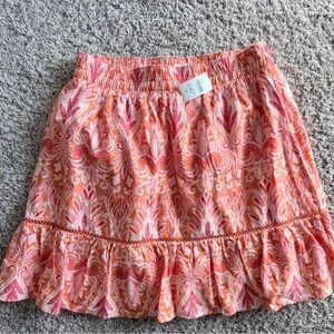 LOFT Orange and Pink Paisley Midi Skirt